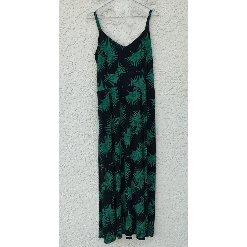 Tommy Bahama Palm Print Maxi Summer Dress Large Green Black Strappy Boho